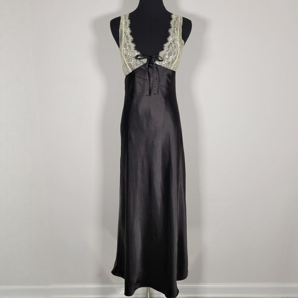 Thirty/Thirty L.A. Women’s S Black Satin Ivory Lace Maxi Slip Dress Y2K